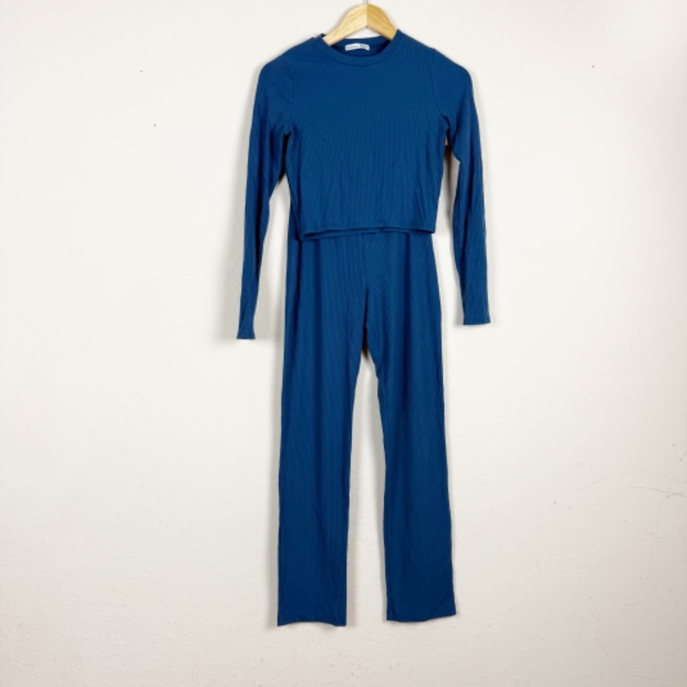 Reformation Hailey Blue Ocean Ribbed Two Piece Set Size XXS